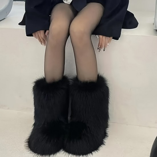ヨーロッパとアメリカのかわいいフェイクファー冬ブーツ Y2K 原宿ホットガール 厚手の大きなサイズ ミッドカーフファースノーブーツ