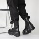 U-Double レディース パンク プラットフォーム アンクルブーツ - ソフトフェイクカバー、レースアップ、ラウンドトゥ、快適EVAソール、無地カラー Y2Kスタイル コンバットブーツ