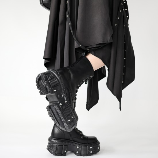 U-Double レディース パンク プラットフォーム アンクルブーツ - ソフトフェイクカバー、レースアップ、ラウンドトゥ、快適EVAソール、無地カラー Y2Kスタイル コンバットブーツ