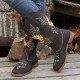 レディース刺繍入りミッドカーフウエスタンブーツ、フェイクレザーファッションブーツ、レディースシューズ