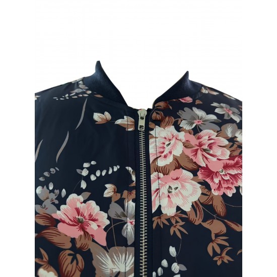 プラスサイズ 花柄 フルジップジャケット、カジュアル 長袖ジャケット 秋 & 冬、レディース プラスサイズ 服