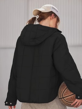 ウィメンズ プラスサイズ キルティング プルオーバー パファー ジャケット パッカブル フード付き オーバーサイズ ウィンター コート トップス