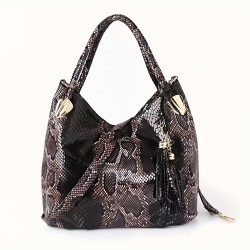バッグ 女性用 新作 高品質 ハンドバッグ タッセル トートバッグ スネークパターン クロスボディ 大容量 本物のバッグ