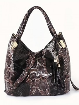 バッグ 女性用 新作 高品質 ハンドバッグ タッセル トートバッグ スネークパターン クロスボディ 大容量 本物のバッグ