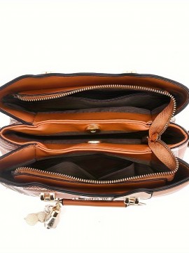シックなチェック柄トートバッグ（女性用）- 広々とした＆スタイリッシュ、多機能ショルダーやクロスボディキャリー、耐久性のあるPU素材、エアサーティタン/アイボリー/ピンク/ブラック色展開