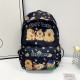 Kapibala Preppy Style キャラクター動物プリントバックパック、ナイロン軽量学生バッグ、調節可能なストラップ、ジッパークロージャー、ポリエステル裏地、スカイブルー - かわいいプリント高美学
