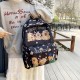 Kapibala Preppy Style キャラクター動物プリントバックパック、ナイロン軽量学生バッグ、調節可能なストラップ、ジッパークロージャー、ポリエステル裏地、スカイブルー - かわいいプリント高美学