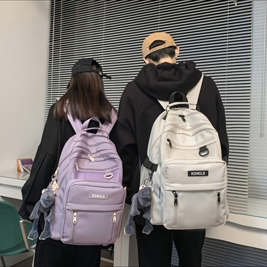 スタイリッシュなナイロン製バックパック（女性＆男性用）- 広々としたマルチポケットデザイン、調節可能なストラップ、軽量で耐久性があり、旅行・学校・日常使用に最適（カーキ、ホワイト、パープル、バーガンディ、ブラックの色展開）、カジュアルデイパック｜機能的なバックパック｜軽量バックパック、トラベルバックパック