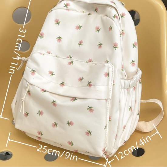 シックなフローラルナイロン女性用バックパック - 軽量、防犯ラップトップバッグ、人間工学に基づいたストラップ＆複数のポケット付き、ビジネス、旅行、大学に最適