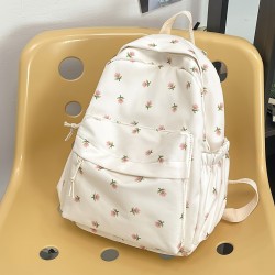 シックなフローラルナイロン女性用バックパック - 軽量、防犯ラップトップバッグ、人間工学に基づいたストラップ＆複数のポケット付き、ビジネス、旅行、大学に最適