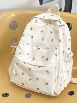 シックなフローラルナイロン女性用バックパック - 軽量、防犯ラップトップバッグ、人間工学に基づいたストラップ＆複数のポケット付き、ビジネス、旅行、大学に最適