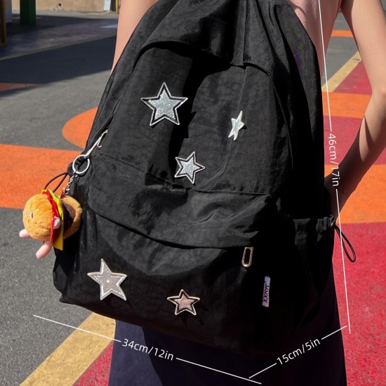 かわいいスター装飾バックパック、プレッピーカレッジスクールデイパック、旅行通勤ナップザック&ラップトップバッグ