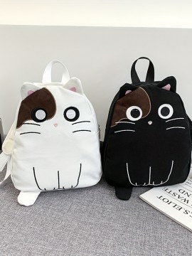 女性用秋冬新作、韓国新作キャットキャンバスバックパック、ツーユアンメン・ヤングガールバックパック、かわいい猫の学生バッグ