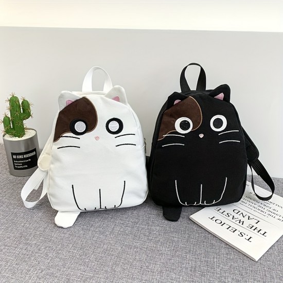 女性用秋冬新作、韓国新作キャットキャンバスバックパック、ツーユアンメン・ヤングガールバックパック、かわいい猫の学生バッグ