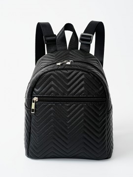 1/1個のファッションシンプルクラシックキルティードバックパック、大容量ストレージ、調節可能なストラップ、ジッパークロージャー、ポリエステル裏地、ソリッドブラックカラー、日常の通勤、旅行、学生のための仕事