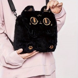 かわいいカートゥーンアンダーソン猫刺繍ぬいぐるみバックパック - 女性用ファッショナブルなクロスボディバッグ、ジップクロージャー付き