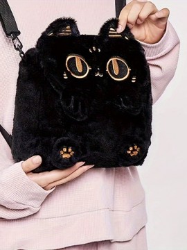 かわいいカートゥーンアンダーソン猫刺繍ぬいぐるみバックパック - 女性用ファッショナブルなクロスボディバッグ、ジップクロージャー付き