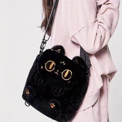 かわいいカートゥーンアンダーソン猫刺繍ぬいぐるみバックパック - 女性用ファッショナブルなクロスボディバッグ、ジップクロージャー付き