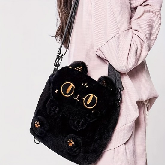 かわいいカートゥーンアンダーソン猫刺繍ぬいぐるみバックパック - 女性用ファッショナブルなクロスボディバッグ、ジップクロージャー付き
