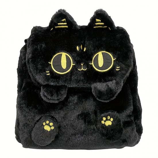 かわいいカートゥーンアンダーソン猫刺繍ぬいぐるみバックパック - 女性用ファッショナブルなクロスボディバッグ、ジップクロージャー付き