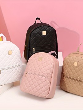 可愛らしい小さな女性用バックパック、菱形のパターンが施されたバックパックで、調節可能なストラップとジッパーが付いており、カジュアルな日常使いや通勤用のリュックサックです。