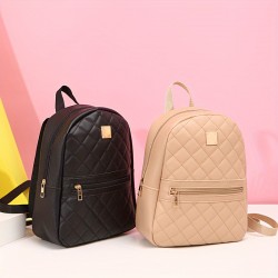 可愛らしい小さな女性用バックパック、菱形のパターンが施されたバックパックで、調節可能なストラップとジッパーが付いており、カジュアルな日常使いや通勤用のリュックサックです。