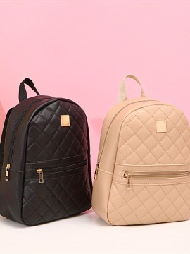 可愛らしい小さな女性用バックパック、菱形のパターンが施されたバックパックで、調節可能なストラップとジッパーが付いており、カジュアルな日常使いや通勤用のリュックサックです。