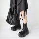 U-Double レディース パンク プラットフォーム アンクルブーツ - ソフトフェイクカバー、レースアップ、ラウンドトゥ、快適EVAソール、無地カラー Y2Kスタイル コンバットブーツ