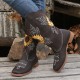 レディース刺繍入りミッドカーフウエスタンブーツ、フェイクレザーファッションブーツ、レディースシューズ