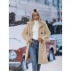 プラスサイズ ソリッド ホーンバックル フェイクファーコート、エレガントな長袖ロングラインコート、秋と冬に最適、女性用プラスサイズ衣料品