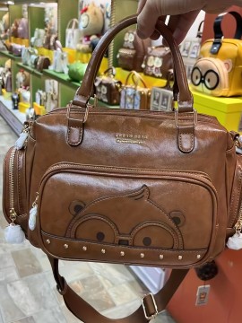 クリームベアボストントートバッグ - キャラクターデザイン、大容量、取り外し可能なストラップ、ジッパークローズ、カジュアルスタイル、ポリエステル裏地、カジュアルトートバッグ|おもしろいアクセサリー|丈夫なハンドル、かわいいトートバッグ