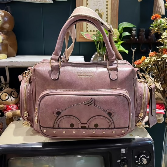 クリームベアボストントートバッグ - キャラクターデザイン、大容量、取り外し可能なストラップ、ジッパークローズ、カジュアルスタイル、ポリエステル裏地、カジュアルトートバッグ|おもしろいアクセサリー|丈夫なハンドル、かわいいトートバッグ