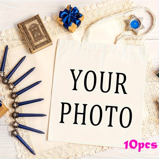 10個のカスタム写真トートバッグ - ご自身のアートワークを入れた個性的なキャンバスバッグ - 子供の絵画、母の日ギフトに最適 - 手洗い可能なポリエステル、開閉式デザインなし
