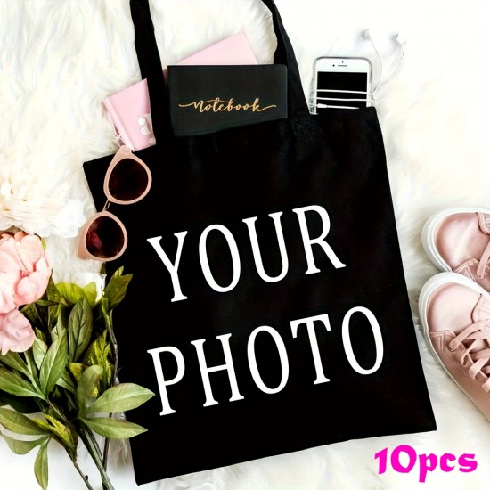 10個のカスタム写真トートバッグ - ご自身のアートワークを入れた個性的なキャンバスバッグ - 子供の絵画、母の日ギフトに最適 - 手洗い可能なポリエステル、開閉式デザインなし
