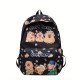 Kapibala Preppy Style キャラクター動物プリントバックパック、ナイロン軽量学生バッグ、調節可能なストラップ、ジッパークロージャー、ポリエステル裏地、スカイブルー - かわいいプリント高美学
