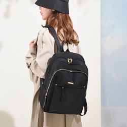ファッショナブルな女性用ブラックナイロンバックパック、調節可能なストラップ、広々と大容量、フロントジッパーと複数のポケットを備えた多機能バッグ、日常の使い方に最適なカジュアルスタイル、旅行用バックパック